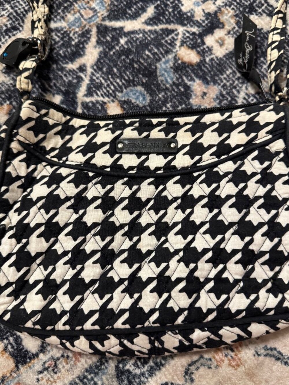 Vera Bradley Black White Houndstooth Quilted Crossbody Bag Purse - Picture 3 of 5